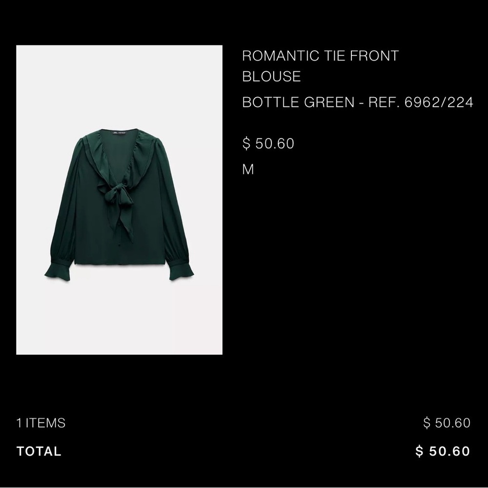 Zara Romantic Tie Front Blouse - Bottle Green